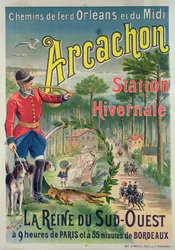 Plakat, das den Badeort Arcachon bewirbt, ca. 1910